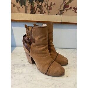 Rag & Bone Kinsey Boots Womens Size 11 Brown Leather Ankle Block Heel Booties